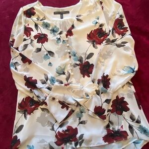 Elegant Floral Blouse - Red and Blue